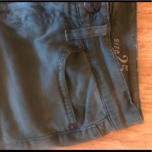 Green velvety feel j crew toothpick jeans